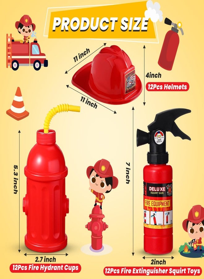 Liliful 36 Pcs Fireman Birthday Party Supplies Including 12 Firefighter Helmet 12 Fire Hydrant Cups with Lids 12 Fire Extinguisher Squirt Toys for Fire Theme Party Supplies - Image 2